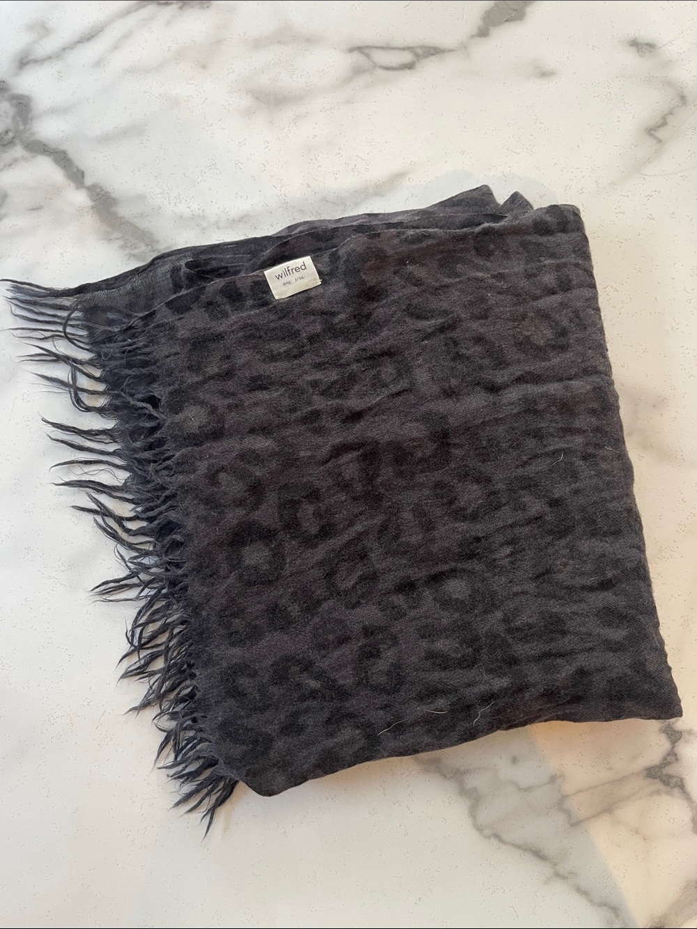 Wilfred Charcoal Leopard Print Fringe Wrap Scarf